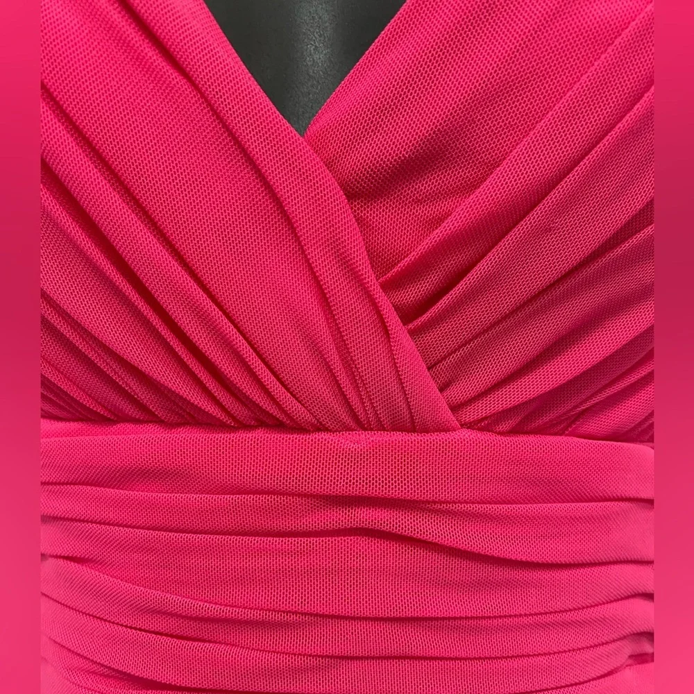 Hot Pink & Iridescent Beads Sleeveless Rouched Bodycon Homecoming Prom Dress S/M